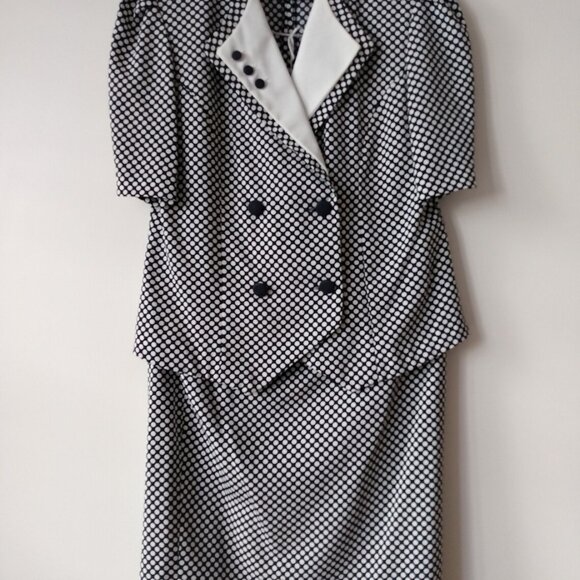 Vintage Top & Skirt Set Polka Dot Size 9 Blue White Two Piece Dress Suit - Picture 5 of 10